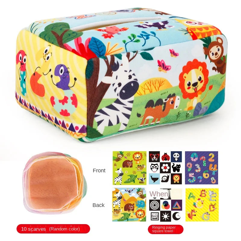 Baby Montessori Magic Tissue Box by I YAN, sensory learning toy for fine motor skills with colorful tissue box design for babies