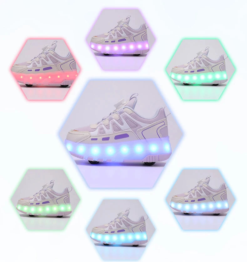 Roller Skate Shoes Kids Sneakers With 4 Wheels LED Light Luminous Children Glowing Fashion Outdoor Sports Shoes Girls Boys Gifts