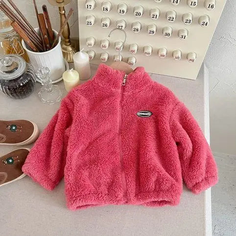 Jackets & Coats Kids Flannel Jacket Autumn Winter Boys Girl Casual Simple Coat Colorful  Lined Top Solid Color Children Clothing