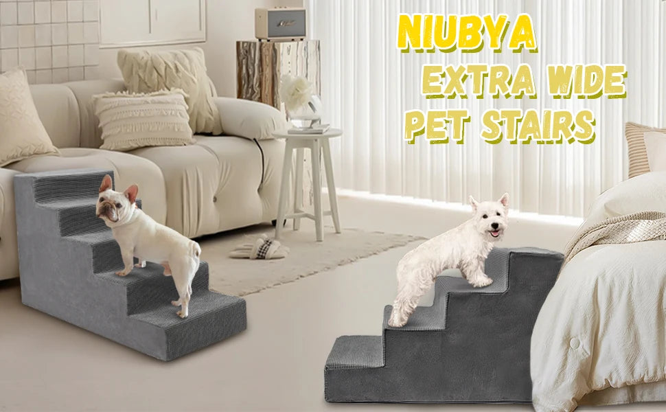 4-Tier/5-Tier Pet Stairs For Small Dogs & Cats, Non-Slip Bottom Design For High Beds & Couches, High-Density Foam Steps