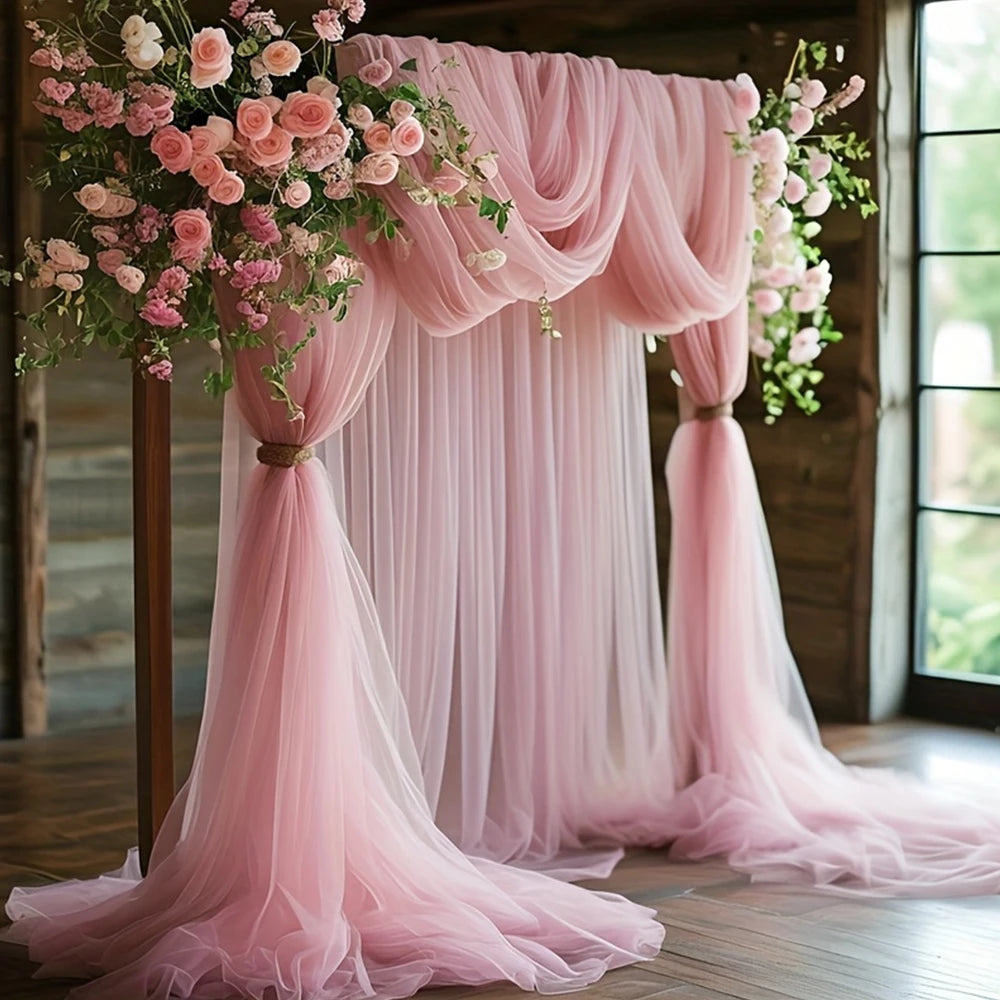 Mesh Gauze Backdrop Curtain Parties Wrinkle Free Photo Curtains Backdrop Drapes Fabric Decoration for Birthday Party Wedding