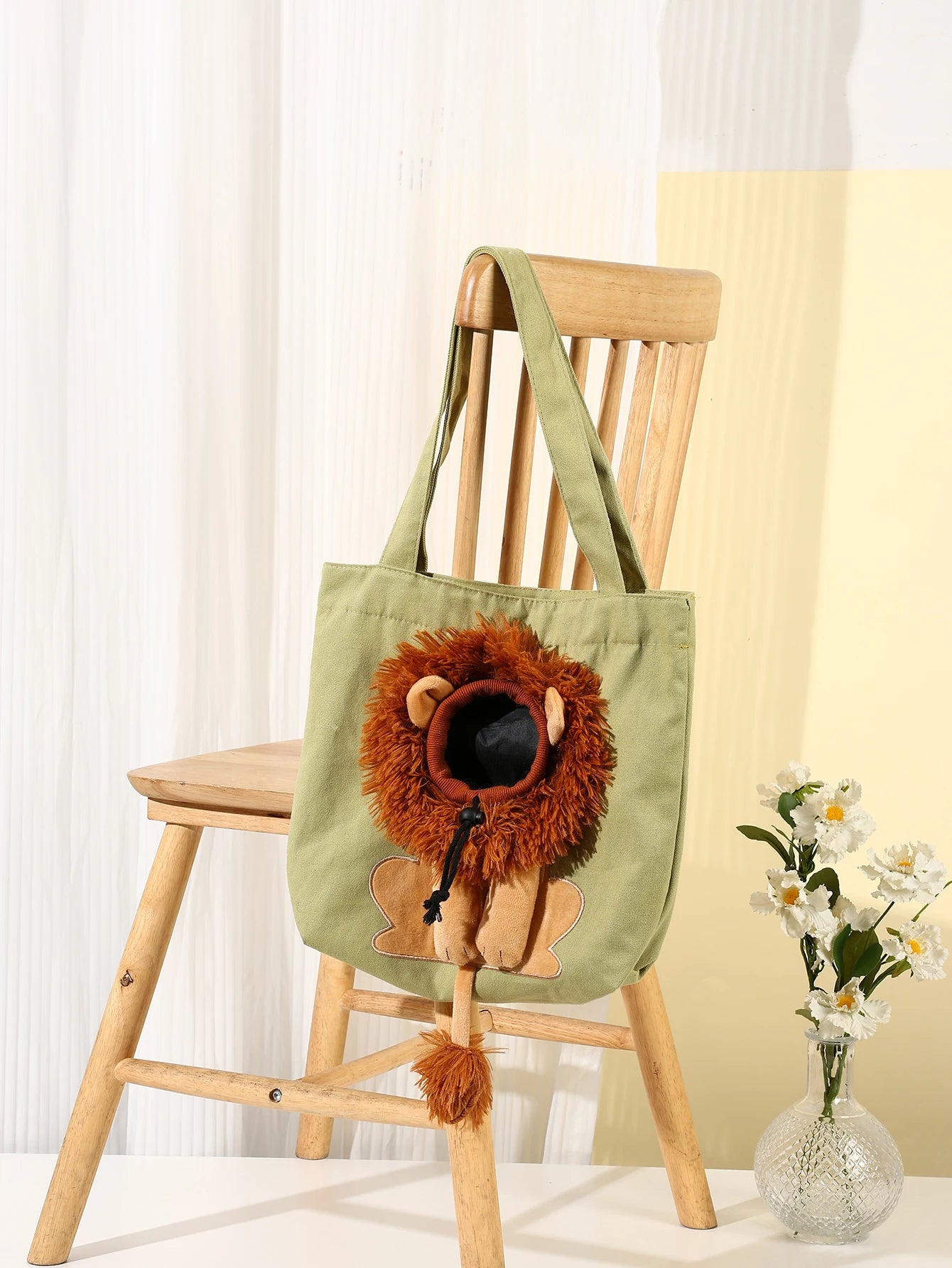Pet Canvas Shoulder Bag Lion Shaped Cute Cat Carrier Portable Shoulder Carrying Bag Chest Cat Bag Outdoor Cat Tote