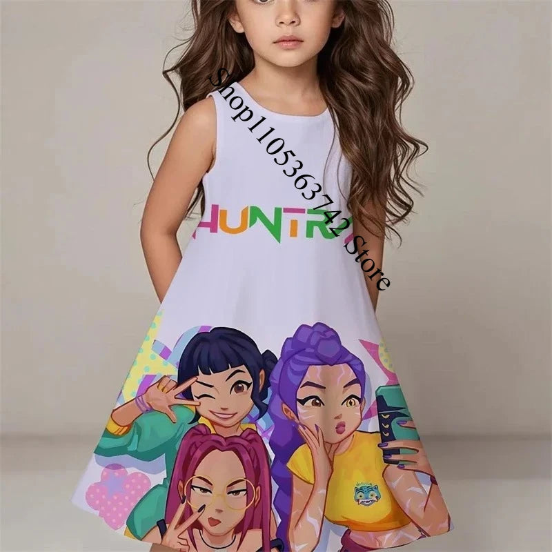Girls Kpop Demon Hunters Dress 2026 Summer Kids Fashion Casual Sleepwear Beach Sundress