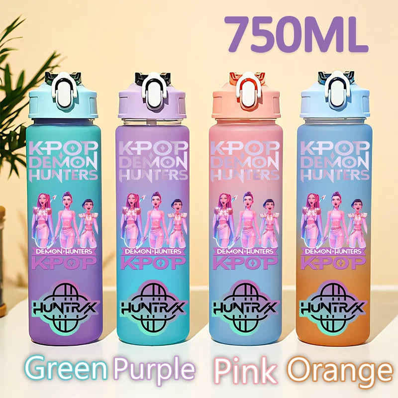 kpop 750ML Demon Hunters Bottle Gourde Gradient Color Water Cup Plastic Drinking Cup gradient straw cup gift