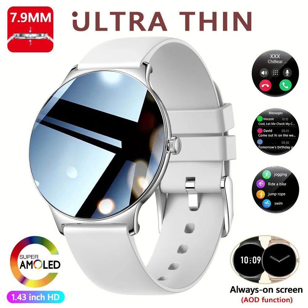 2026 New Ultra Slim AMOLED Smart Watch Women Screen Always Display Time Heart Rate BT Calling High-end Fashion Smartwatch