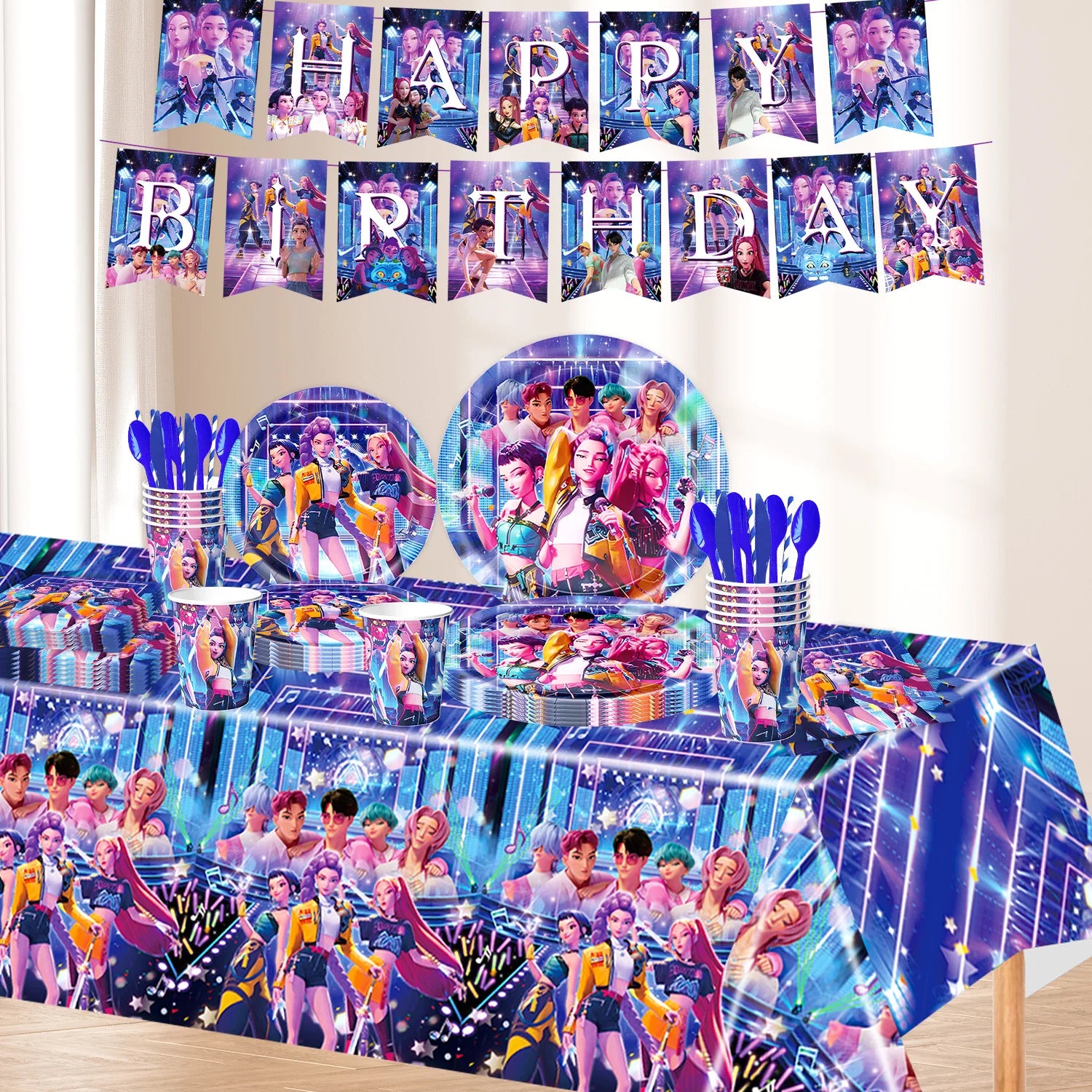 k pop demon hunters Theme Birthday Party Decorations Tableware  Balloon Cup Plate Banner Backdrop for Girls Baby Shower Supplies