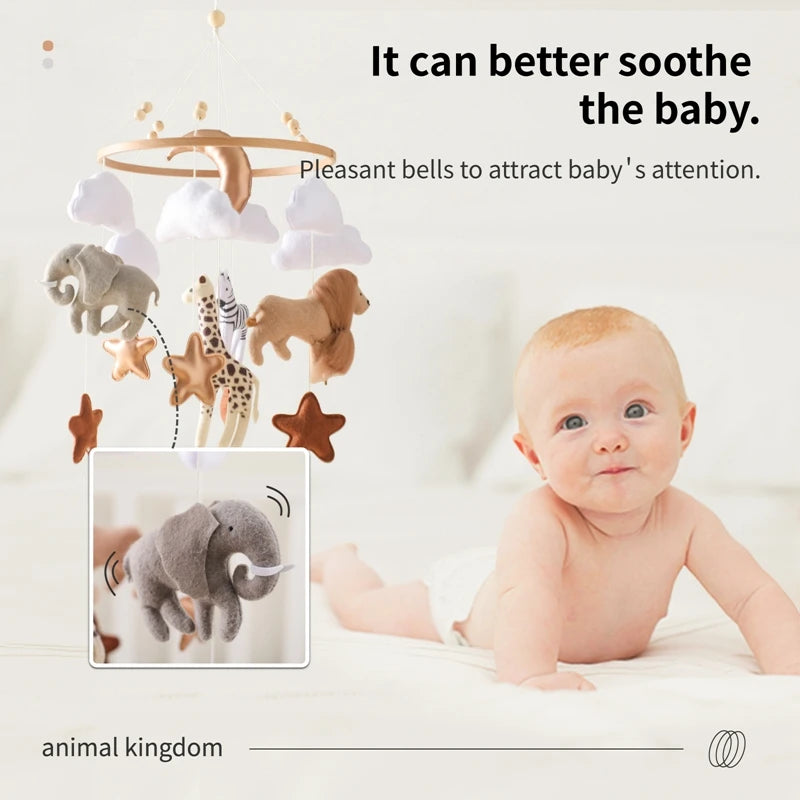 Wooden Crib Mobile with Soft Felt Animals – Newborn Bed Bell & Music Box - I YAN