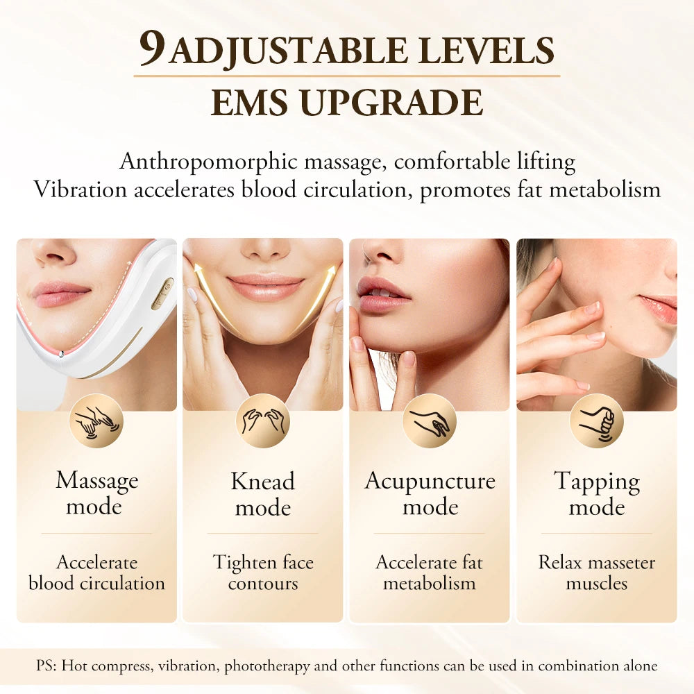 ANLAN V-Face Lifting Beauty Device 4-pole Double Chin Remove EMS Facial Slimming Red/Blue Light Heat Massage Face Lift Machine