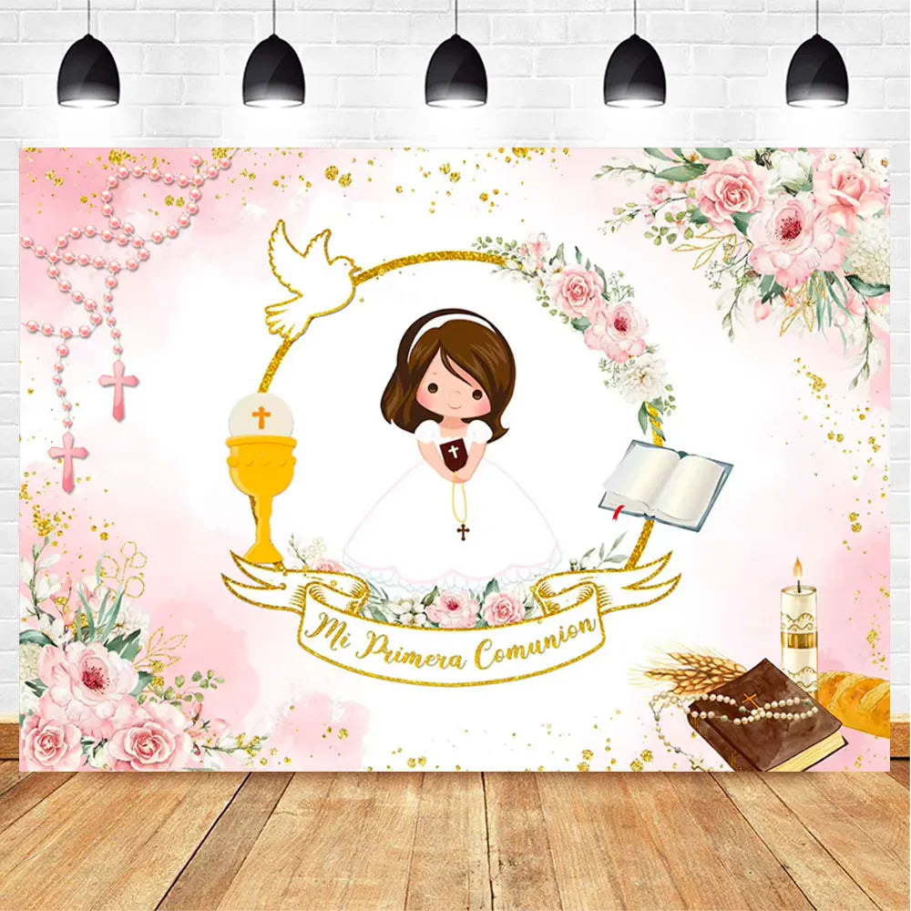 My First Communion Theme God Bless Boy Girls Party Decoration Supplie Grail God Bless Baptism Christening Baby Shower Background