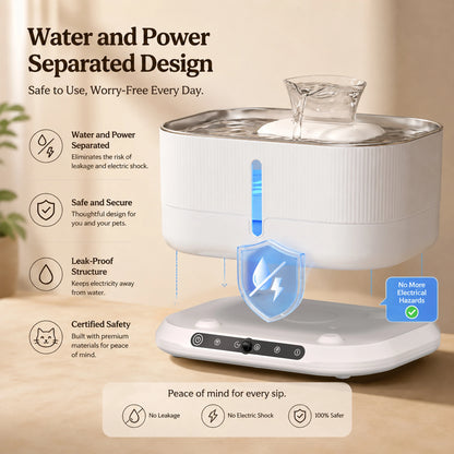 Cordless Cat Water Fountain 3.5L 8000mAh Rechargeable Wireless Pet Water Dispenser Separate Water & Electricity Safe Automatic Circulating Drinking Fountain for Cats Small Dogs