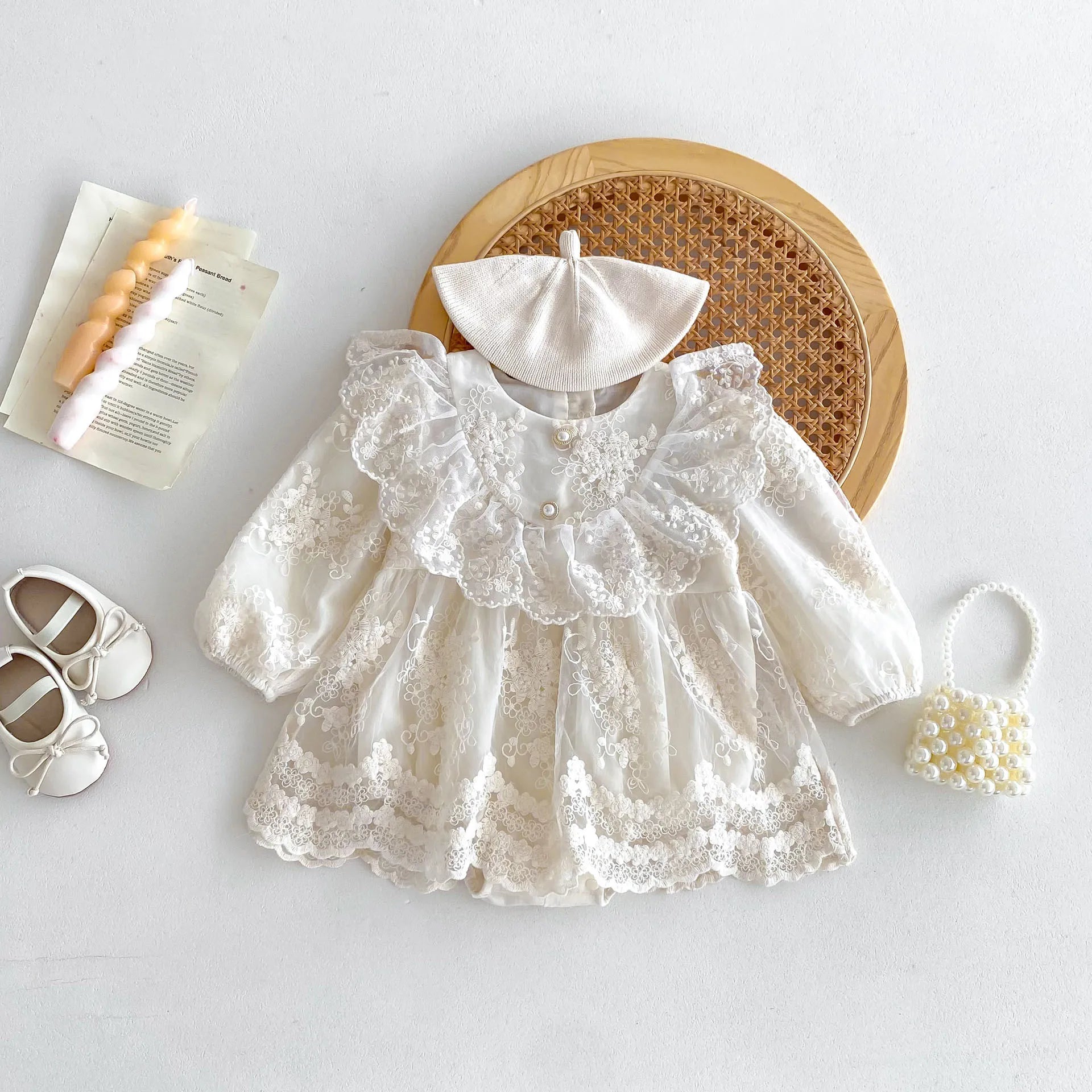 2026 Spring New Baby Girls Bodysuit Toddler Girl Princess Dress Infant Lace Embroiery Onesies Newborn Girls Clothing