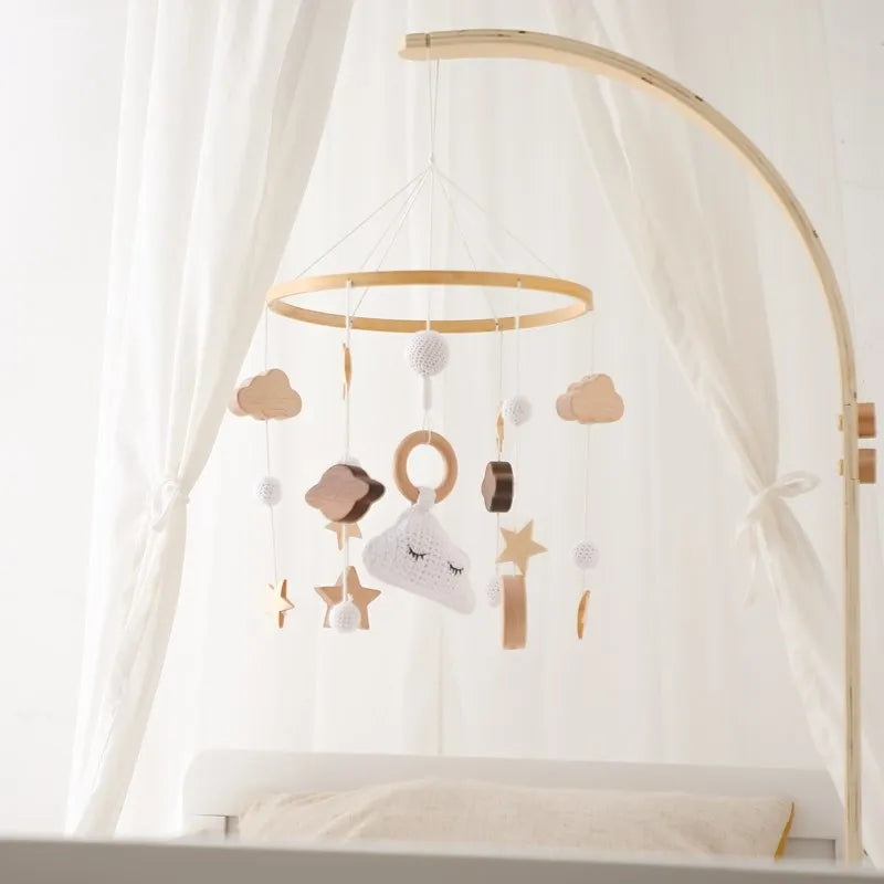 Baby Cloud Crib Mobile with Musical Box – Wooden Rattle Toy for Newborns 0–12M - I YAN