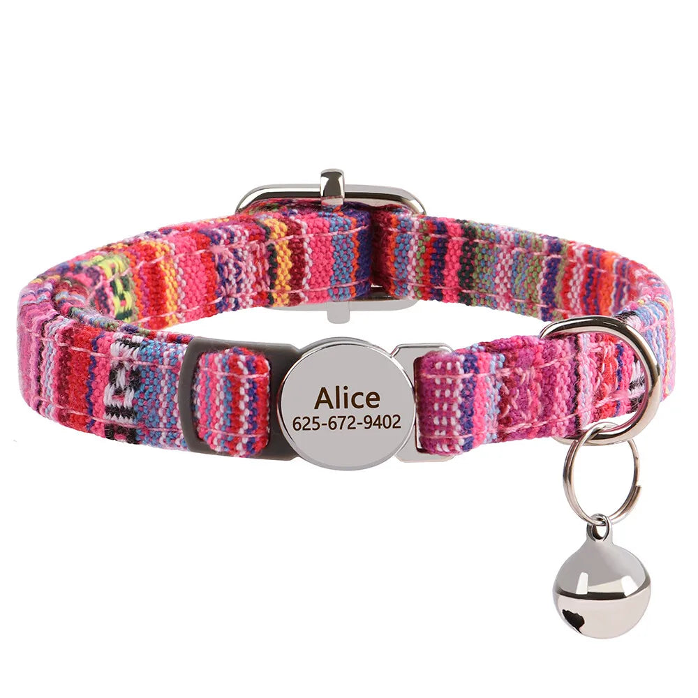 Cute Breakaway Personalized Kitten Cat Collar & Bell Safety Buckle Quick Release Custom Engraved Name ID Tag