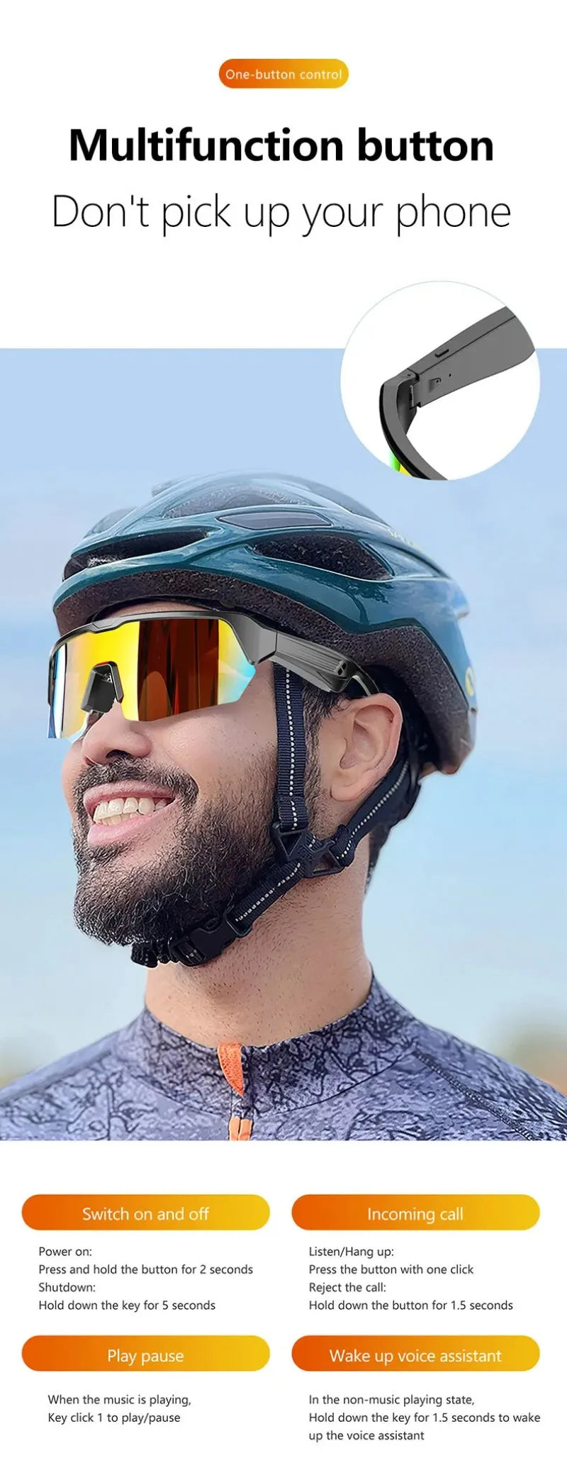 Cycling Running Bluetooth Smart Glasses Technology Audio Call Remote Headset Sunglasses Sports Driving Music Earbuds Headphones