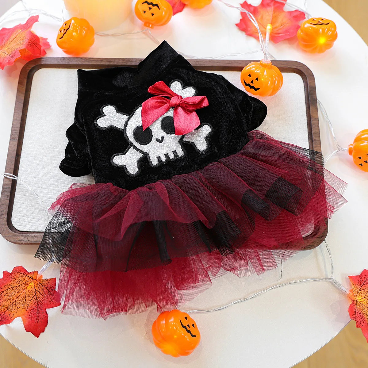 Cute small dog wearing I YAN funny puppy autumn winter Halloween bubble sleeve pet dress for Dachshunds and Pomeranians.