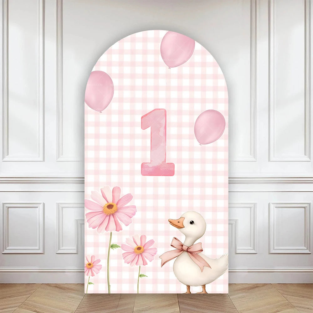 Cartoon big white goose bow arch background customizable baby one-year-old babyshower decorativebackground double-sided printing