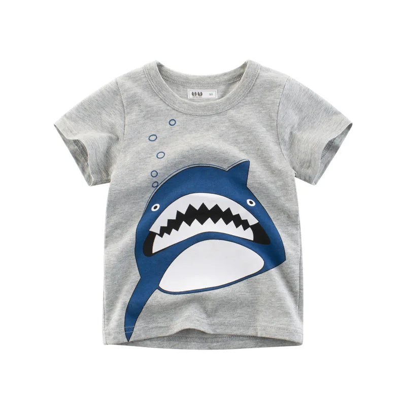 Bright printed cartoon boys' T-shirt from I YAN OLEKID 2025 summer kids' clothing, short sleeve toddler top for ages 2-8.