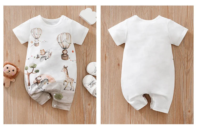 Baby Summer Bodysuit – Cute Cartoon Animal Print Short Sleeve Romper (0–18 Months) - I YAN