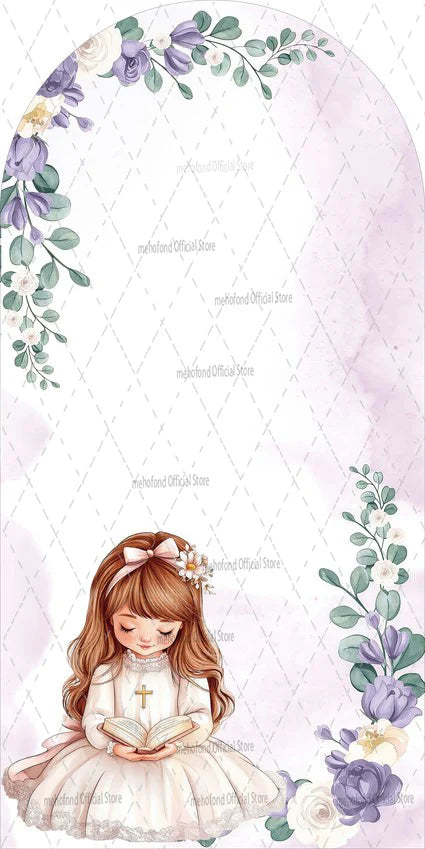 Mehofond Custom 2-Sided My Baptism Kids God Bless First Communion Party Baby Shower Cover Chiara Arch Background Decor Backdrop