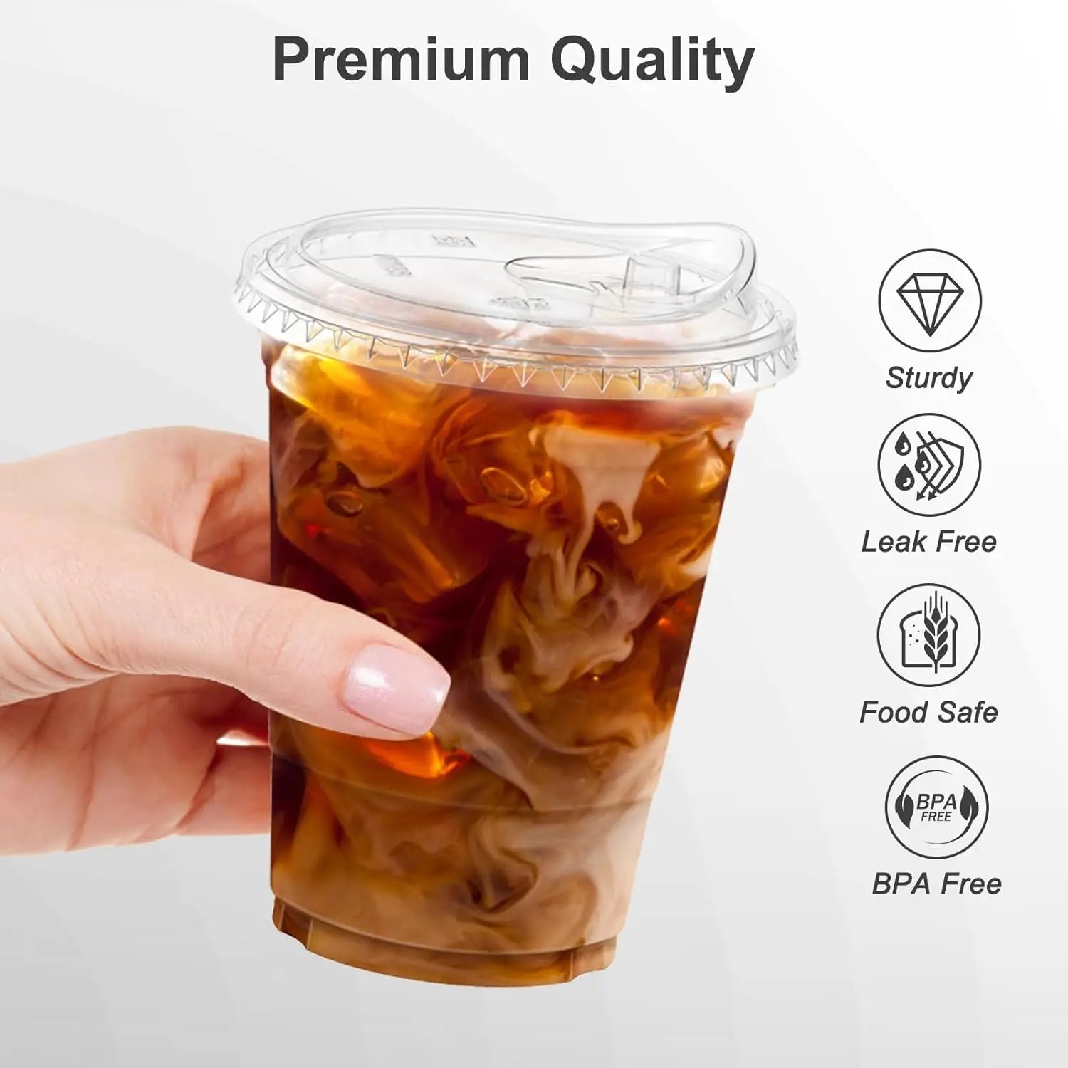 16oz/20oz Clear Plastic Cups with Lids Sturdy Iced Coffee Cups with Sip lids Disposable Plastic Smoothie Cups for Cold Drinks