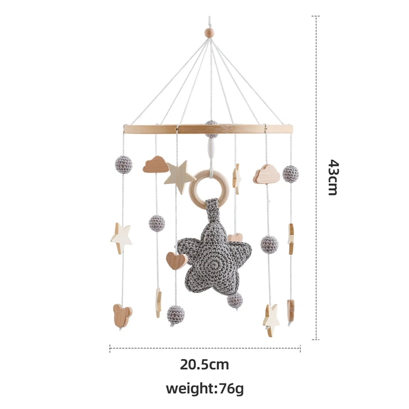 Crochet Stars Baby Crib Mobile – Wooden Bed Bell Hanging Toy for Newborns 0-12M - I YAN