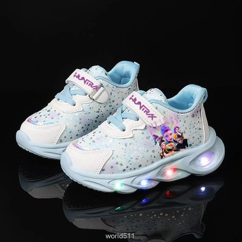 Children's LED Shoes Kpop Demon Hunter Light Up Sneakers Kids Mesh LED Shoes Flashing Lights Toddler Cartoon Sports Shoes Girls
