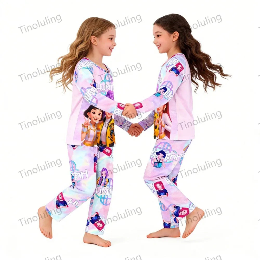 KPop Girls Pyjamas Suit Kids Pajamas Set Long Sleeve Girls Clothing 2pcs Children's Sleepwear Cartoon Boys Nightwear 3-14Y