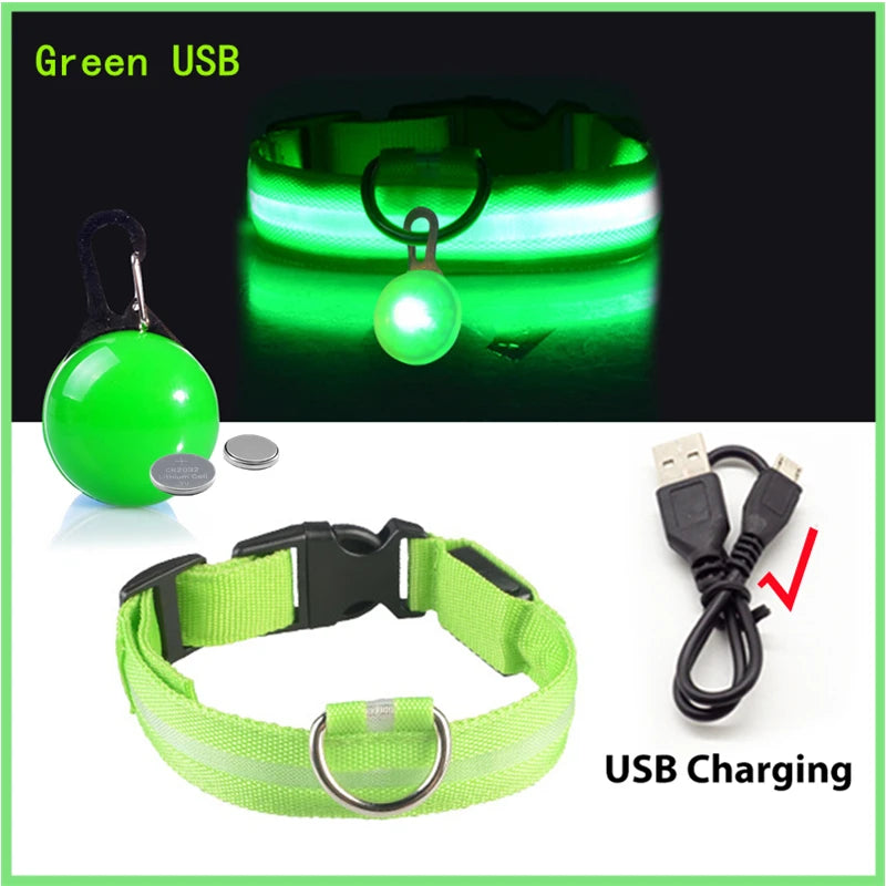 USB rechargeable LED glowing dog collar by I YAN, featuring a safety light for small dogs and cats in nighttime visibility.