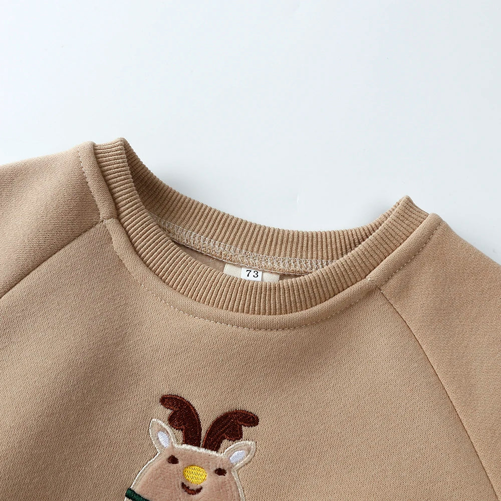 0-24M Christmas Baby Rompers Sets Infant Embroidery Cartoon Thicken Fleece Jumpsuit with Hat Long Sleeve Onesie Newborn Clothes