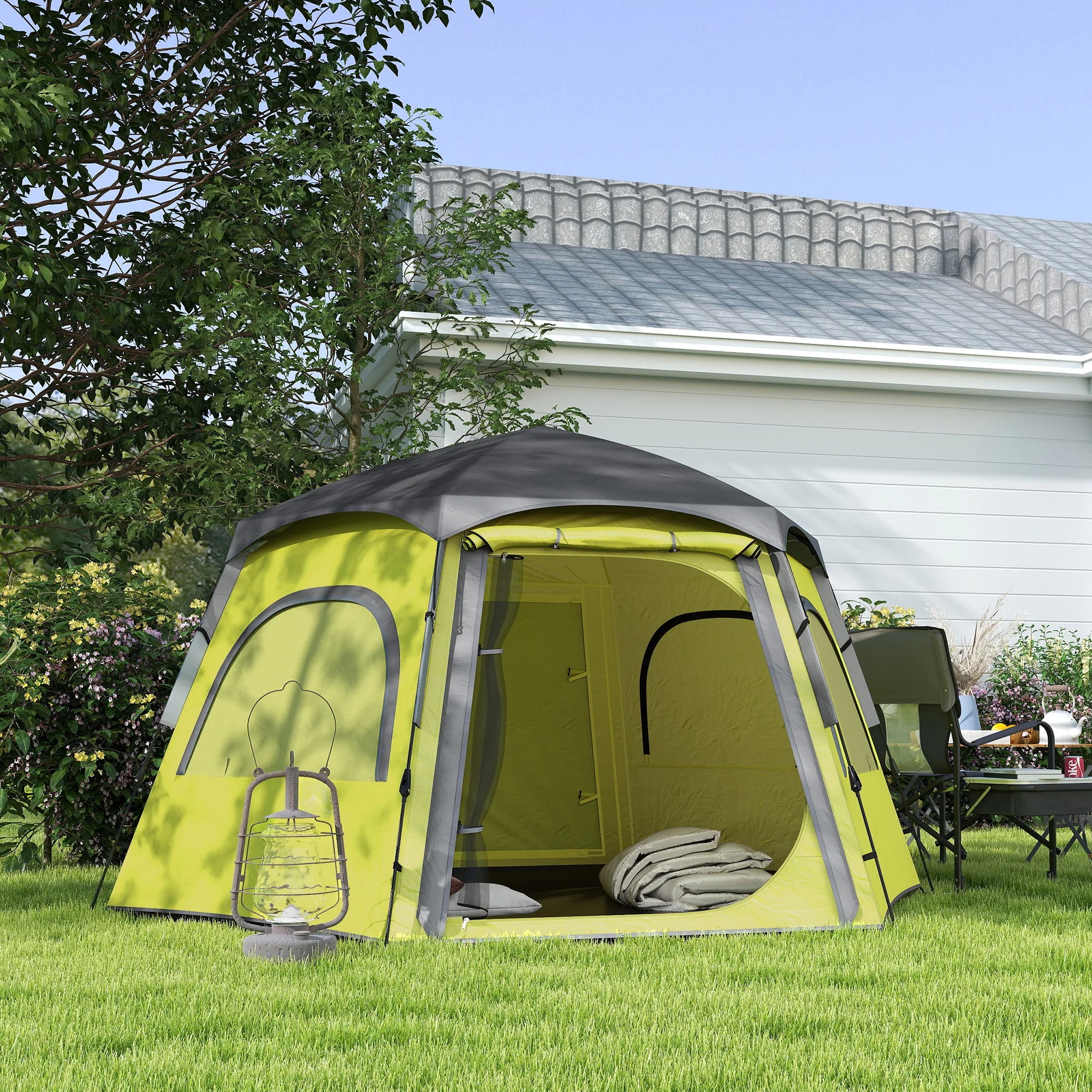 Instant Camping Tent, 2/3/4 Person Easy Setup Dome Family Tent with Vestibule, Rainfly, 4 Mesh Windows & 2 Doors