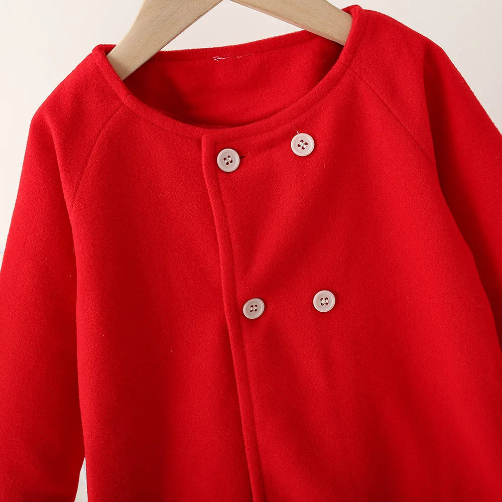 Children's New Girls' Round Neck Raglan Sleeve Woolen Coat Children's Autumn and Winter Westernized Solid Color Woolen Top