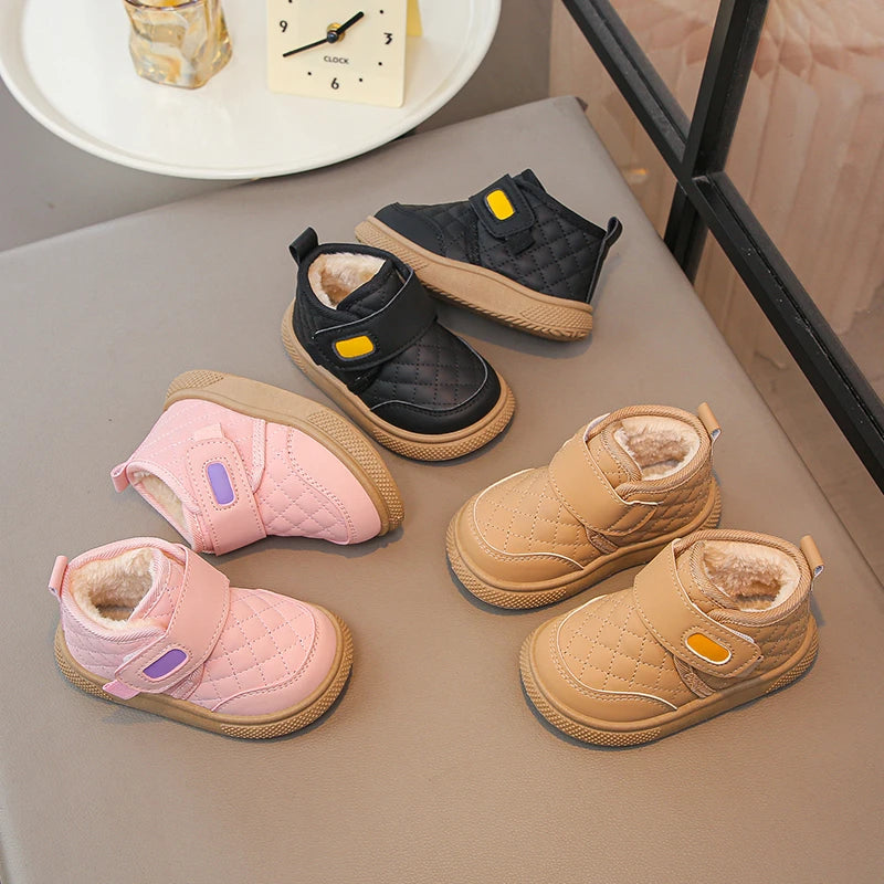 Winter Plush Boots For Children PU Leather Boy's Girl's Cotton Shoes Thick Warm Kid's Snow Boots Faux Fur Boots For Kids