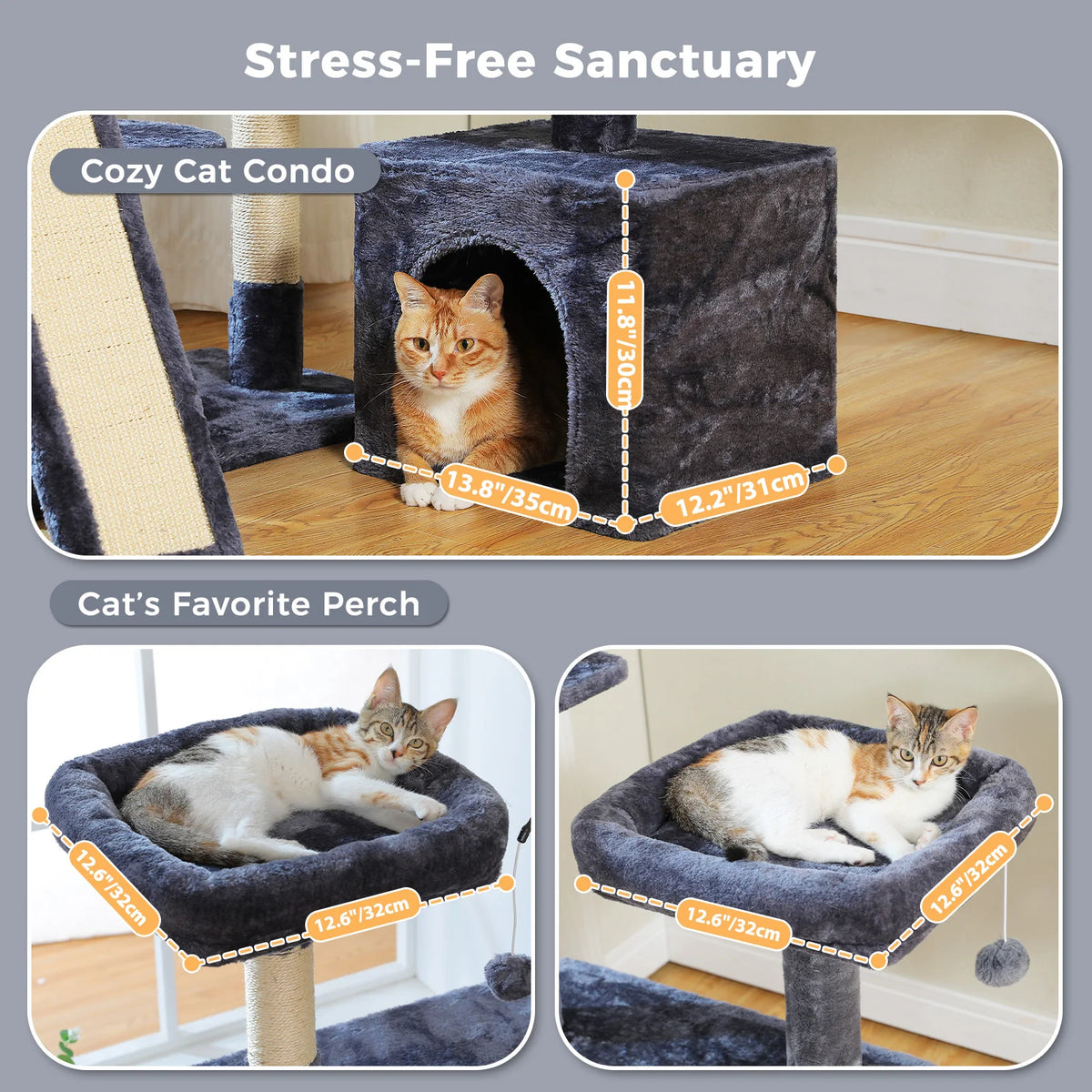 I YAN multi-level cat tree tower with sisal scratching posts, soft top perch, and large condo for indoor cats and scratching toys.