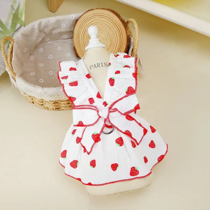 Cute dog princess dress by I YAN featuring mesh fabric, lace details, bow accents, perfect for small dogs like Poodles and Chihuahuas.