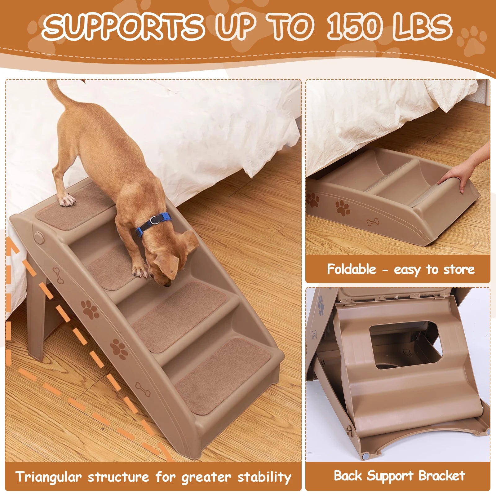 4-Step Pet Dog Stairs Foldable Cat and Dog Steps Nonslip Dog Stairs Ramp Sofa Ladder Pet Furniture for High Bed Chair Couch Sofa