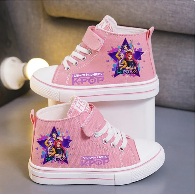 KPop Demon Hunters Canvas Shoes Student Casual Children Slip on Flat Board Shoes Kids Soft Bottom Non Slip Breathable Sneakers