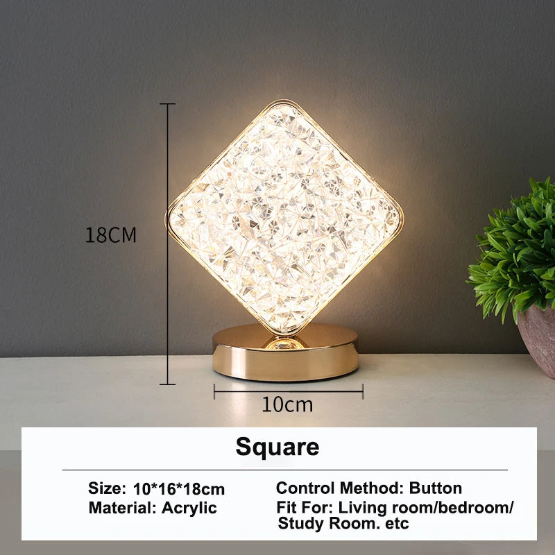 3D Crystal Touch Control LED Night Light for Kids Bedroom - USB Rechargeable Color Changing Square Star Moon Shapes Lamp