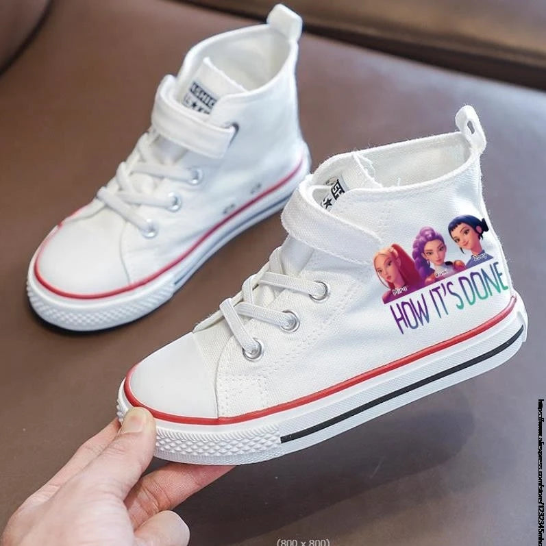 New Kpop Demon Hunter Children's Canvas Shoes Kids Sneakers Boys Girls Fashion Canvas Shoe Cartoon Print Breathable Casual Shoes