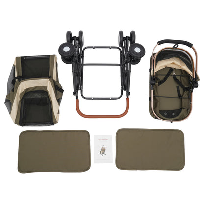 Foldable I YAN pet stroller for small to medium pets with sunshade, cushions, 2-tier design, safety locks, ideal for travel.