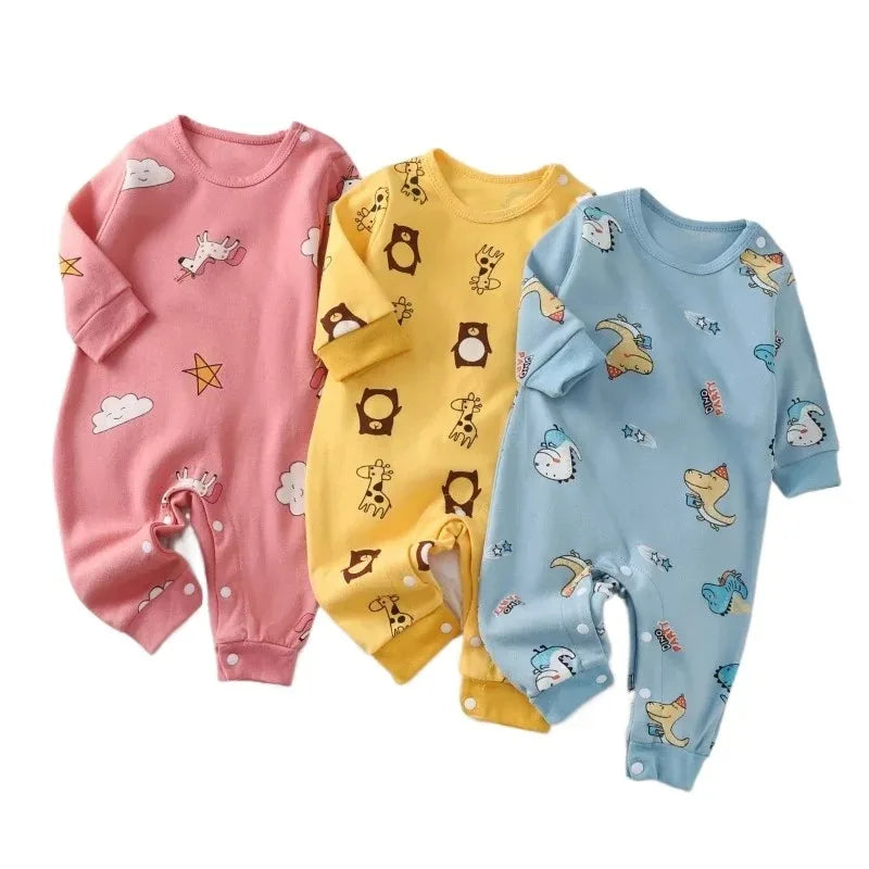Baby I YAN cotton romper with cute cartoon long sleeves, soft bodysuit for newborns and infants aged 0-18 months
