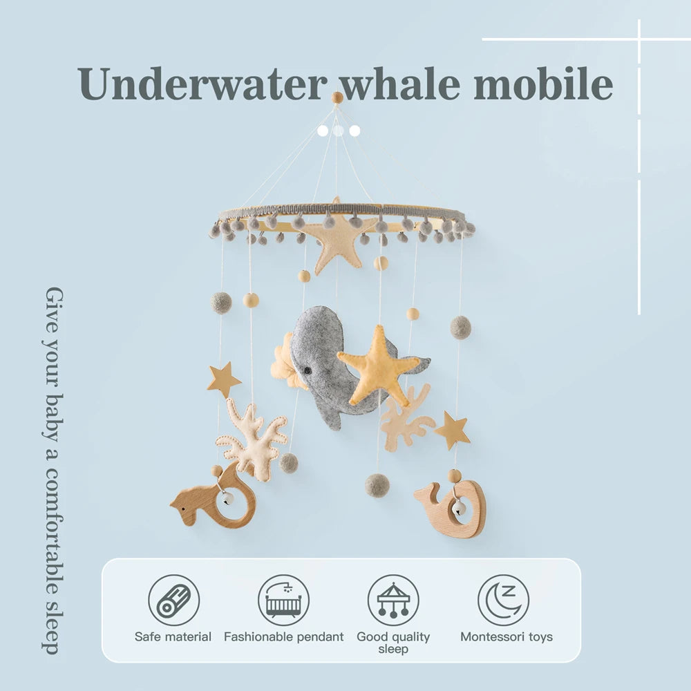 Blue Whale Baby Crib Mobile – Fabric & Bamboo Ring Nursery Decor for Newborns - I YAN