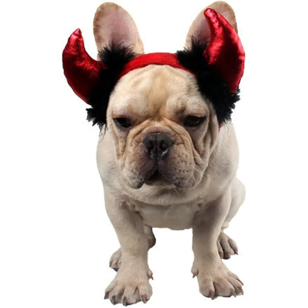 Pet Halloween Costumes: Devil Horn Headband and Dress Up Accessories for Cats and Small Dogs, Red