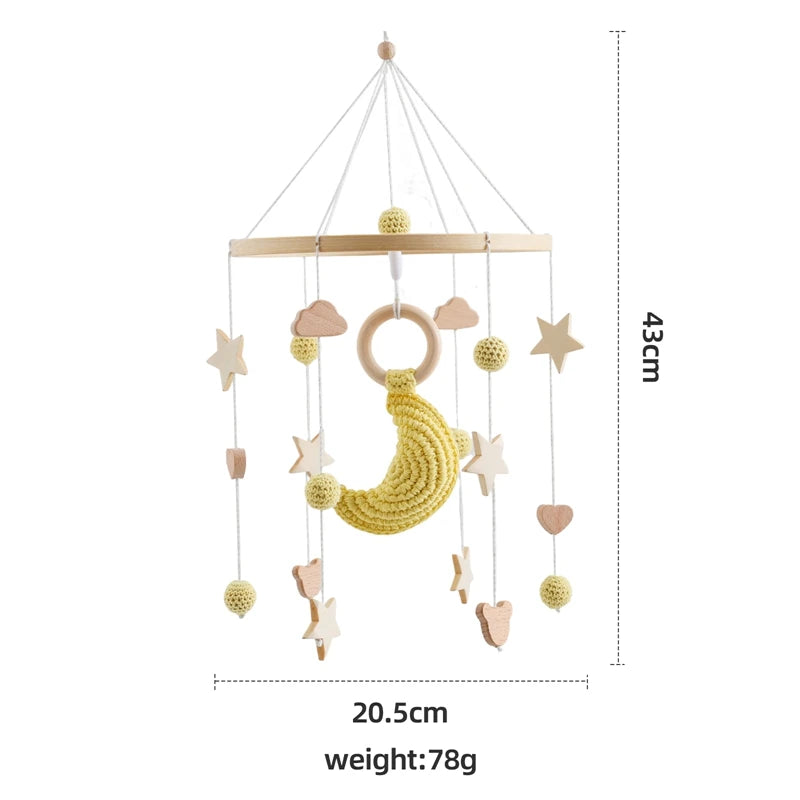 Crochet Stars Baby Crib Mobile – Wooden Bed Bell Hanging Toy for Newborns 0-12M - I YAN
