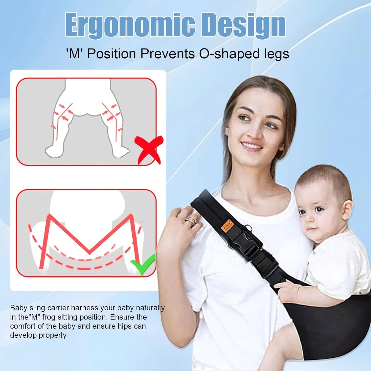 Baby Carrier Newborn Crossbody Wrap with Hip Seat – Adjustable Portable Sling for Travel & Infants - I YAN