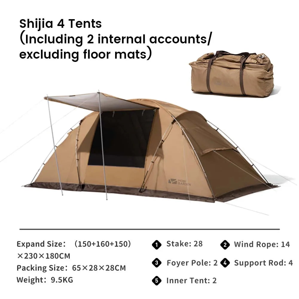 MOBI GARDEN Camping Tunnel Tent Two Bedrooms Waterproof Sunshade Portable Living Tent