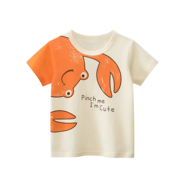 Children's short sleeve cotton T-shirt by I YAN featuring colorful cartoon design, suitable for boys aged 2-9 years.