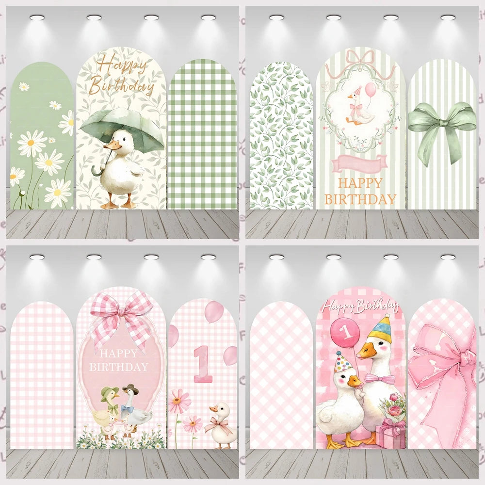 Cartoon big white goose bow arch background customizable baby one-year-old babyshower decorativebackground double-sided printing