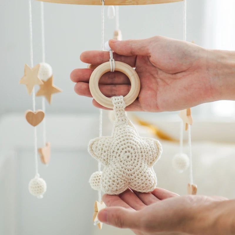 Crochet Stars Baby Crib Mobile – Wooden Bed Bell Hanging Toy for Newborns 0-12M - I YAN