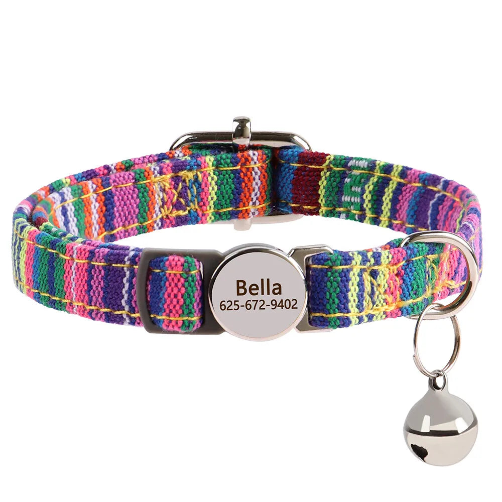 Cute Breakaway Personalized Kitten Cat Collar & Bell Safety Buckle Quick Release Custom Engraved Name ID Tag
