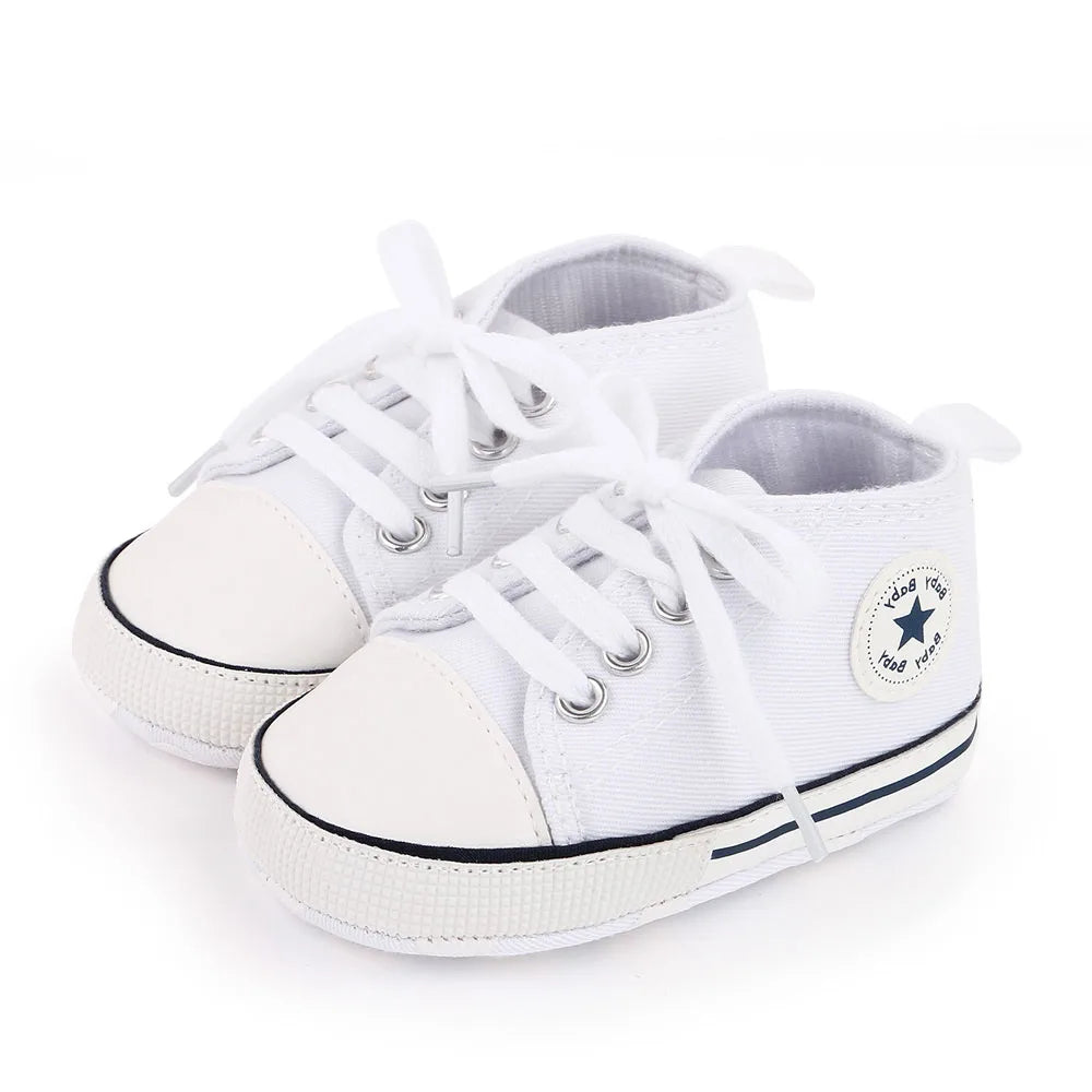 I YAN spring baby canvas sneakers for boys and girls with soft soles, non-slip grip, ideal for newborn and toddler first steps.